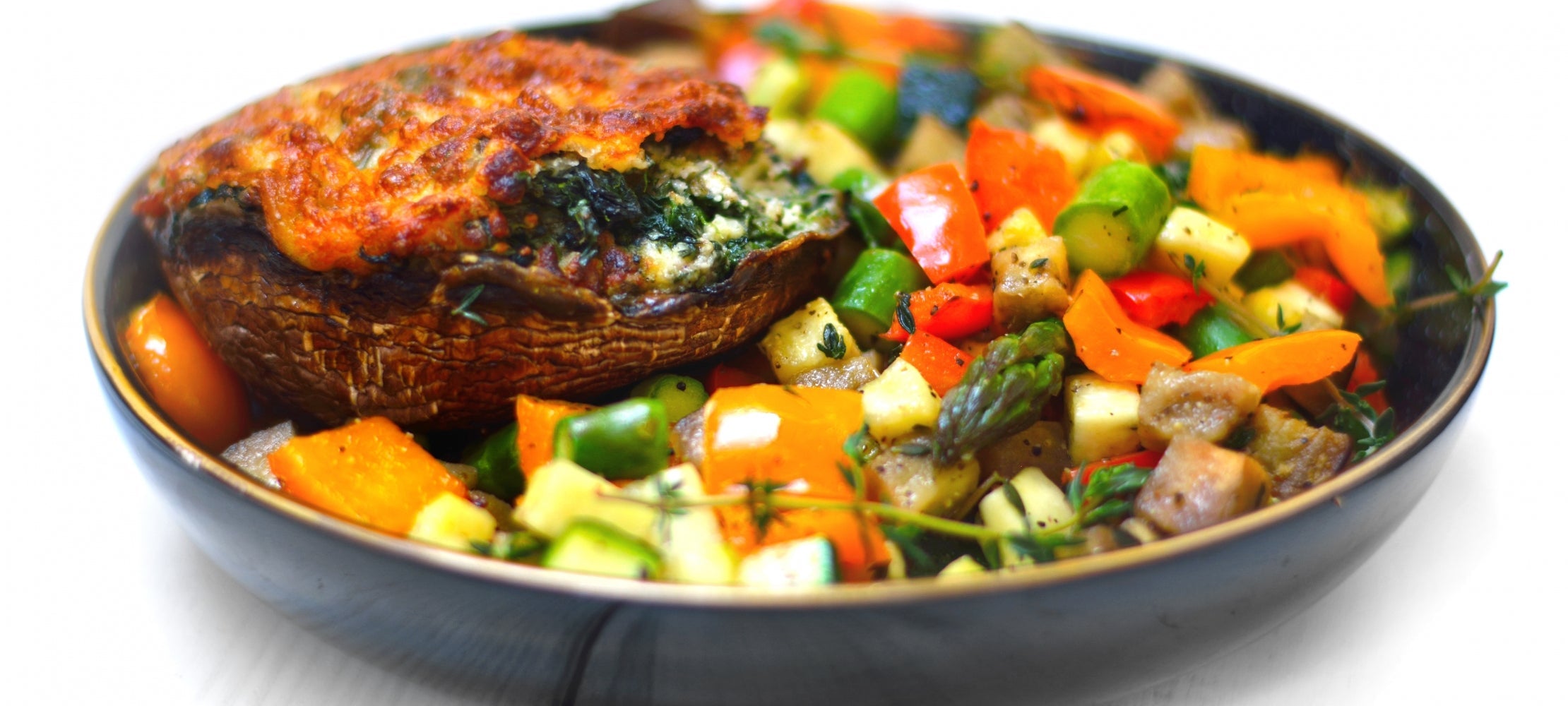 Cheesy Stuffed Mushrooms & Vegetable Medley