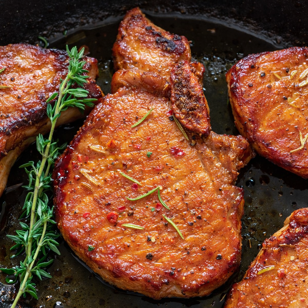 Boneless Barbeque Pork Chops with Squash & Green Bean Melody