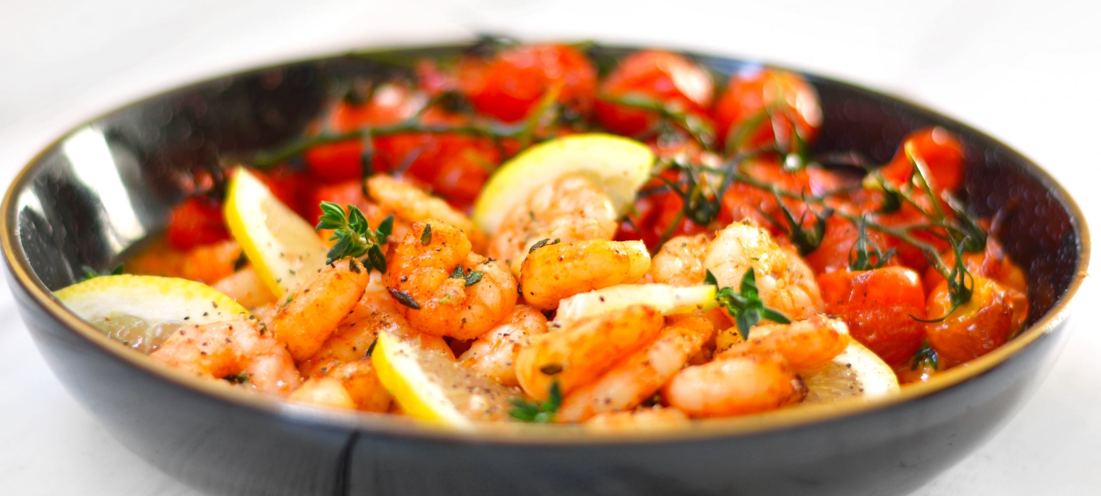 Garlic Prawns & Blistered Rosemary Tomatoes